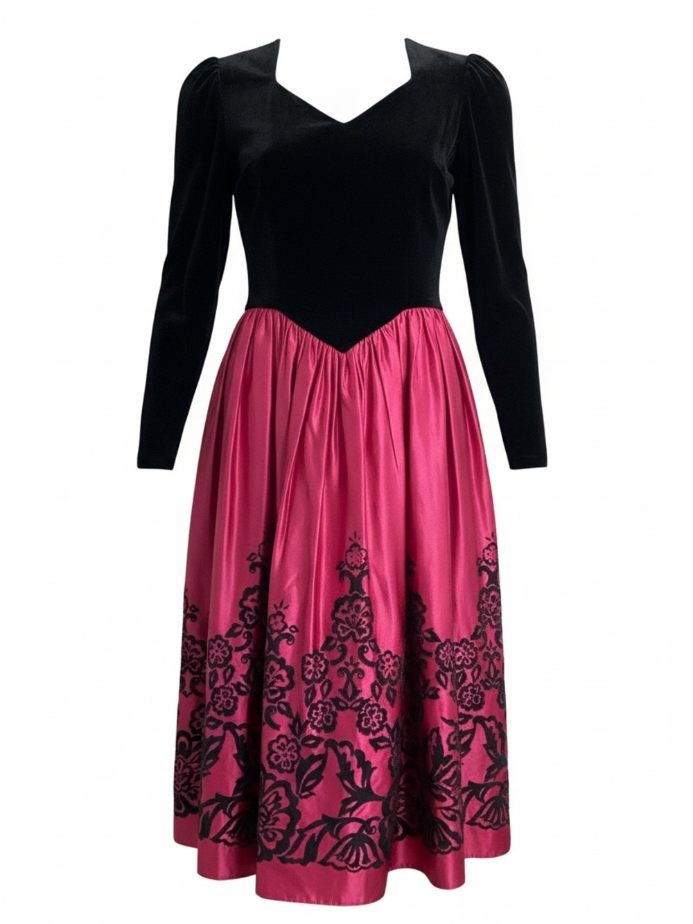 Scott McClintock Black Velvet Bodice with Burgundy Satin Skirt